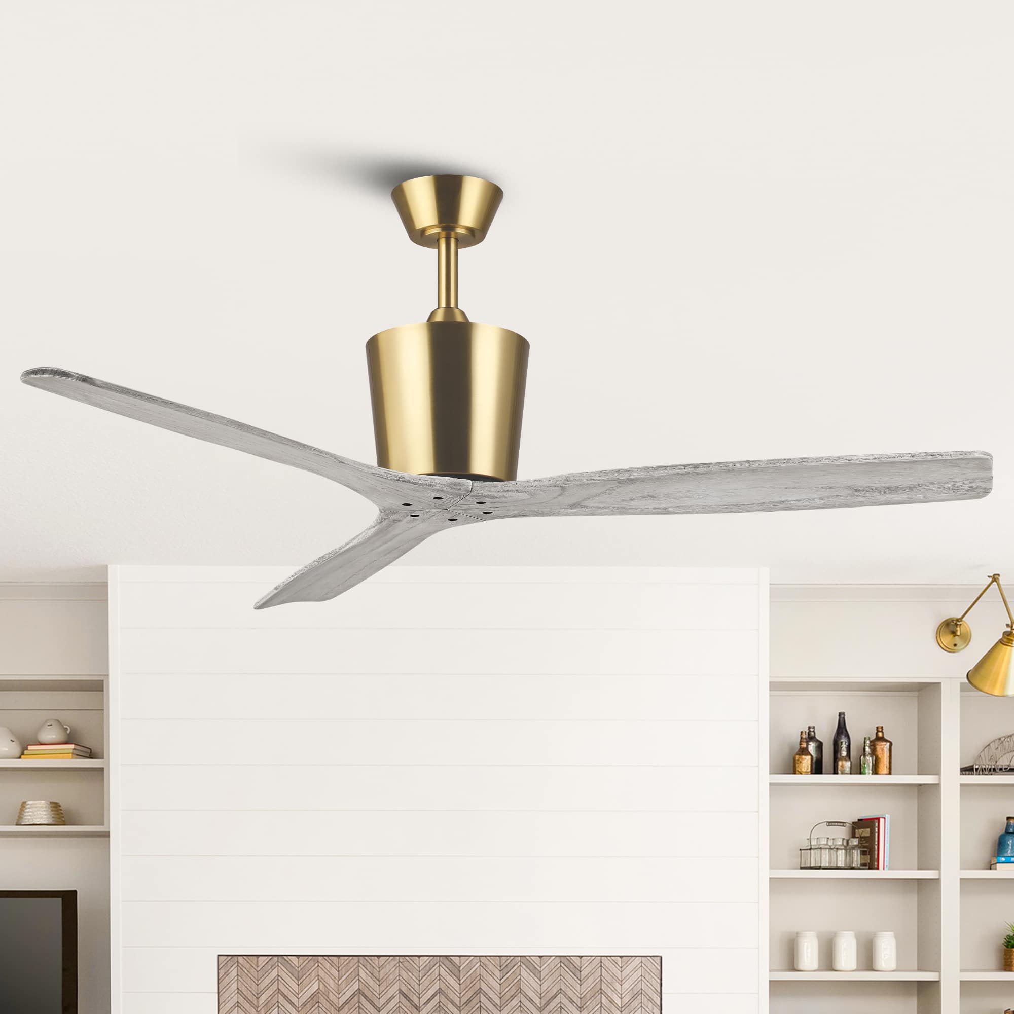 Parrot Uncle - 54" Modern Solid Wood Blades Ceiling Fan with 6 Speed Remote, No Light - Gold