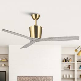 Parrot Uncle - 54" Modern Solid Wood Blades Ceiling Fan with 6 Speed Remote, No Light - Gold