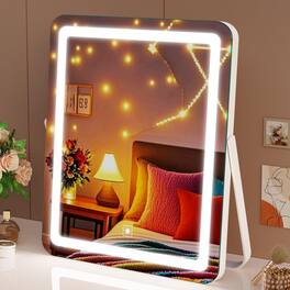 Stamp n Camp - Vanity Mirror with Lights, 14" Light Up Makeup Mirror, LED Lights for Bedroom Tabletop, Smart Touch Control 3 Colors - White-14"L x 11"W