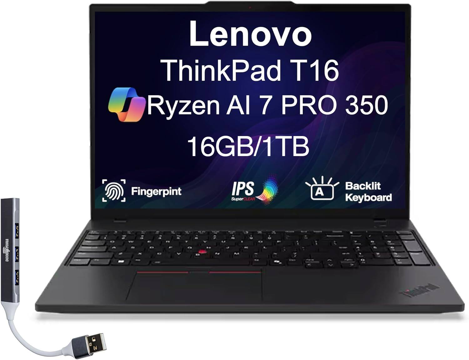 Lenovo - Upgraded - ThinkPad T16 Laptop 16.0 WUXGA Display (Ryzen AI 7 PRO 350, 16GB, 1TB SSD, AMD Radeon 860M, Win 11 Pro) w/USB Hub - Black