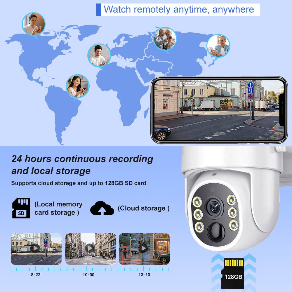 Watch remotely anytime, anywhere

24 hours continuous recording and local storage

Supports cloud storage and up to 128GB SD card

(Local memory card storage) (Cloud storage)

8:22 10:00 13:10