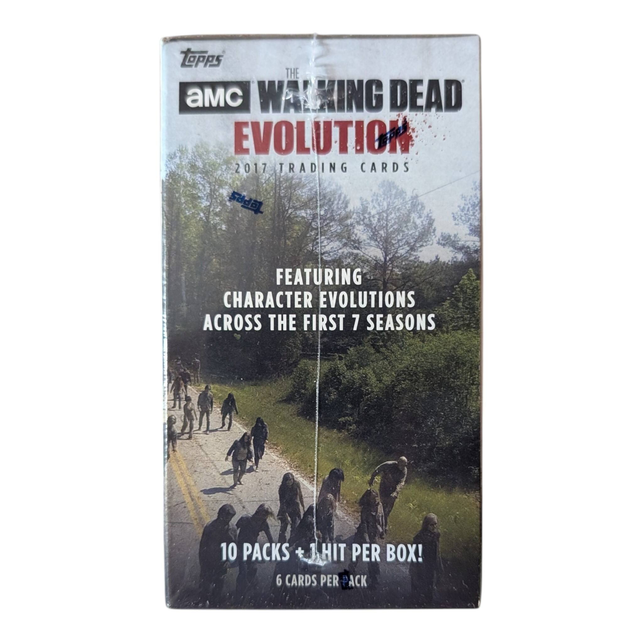 OPPS THE WALKING DEAD EVOLUTION 2017 TRADING CARDS TOPPS FEATURING CHARACTER EVOLUTIONS ACROSS THE FIRST 7 SEASONS 10 PACKS + 1 HIT PER BOX! 6 CARDS PER PACK