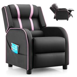 Gymax - Kids Recliner Chair Ergonomic Leather Sofa Armchair w/Footrest Side Pocket Pink - Black,Pink