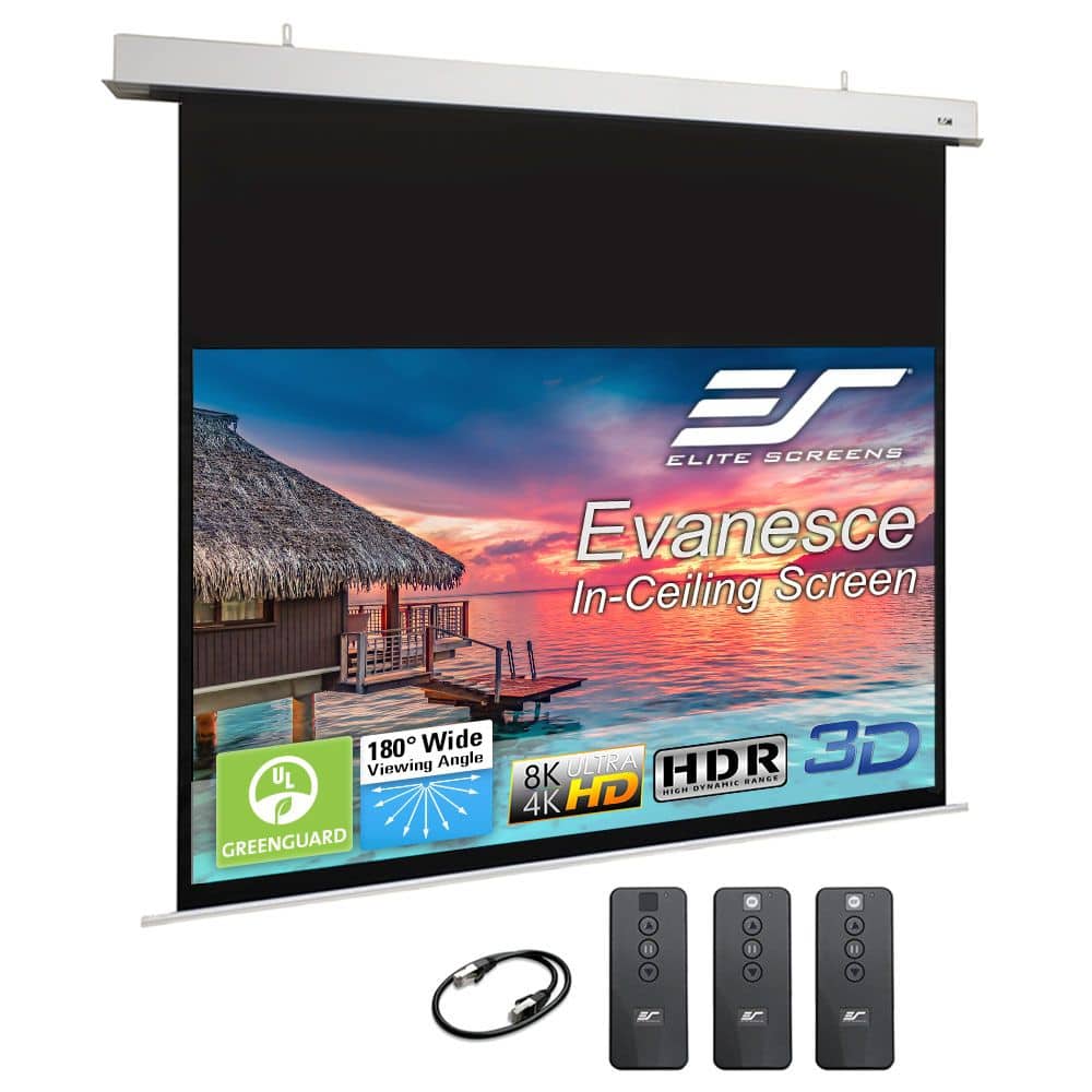 Elite Screens - Evanesce,126" D,16:9,In-Ceiling Recessed Electric MatteWhite Standard Throw 4K UHD Projector Screen, IHOME126HW3-E20 - White
