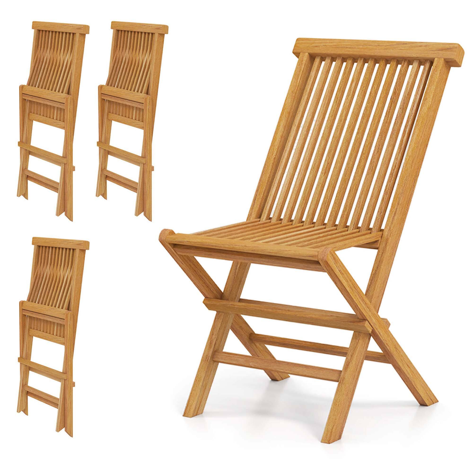 Costway - Patio Chairs Set of 4 with Slatted Seat & Backrest No Assembly Needed for Poolside - Natural