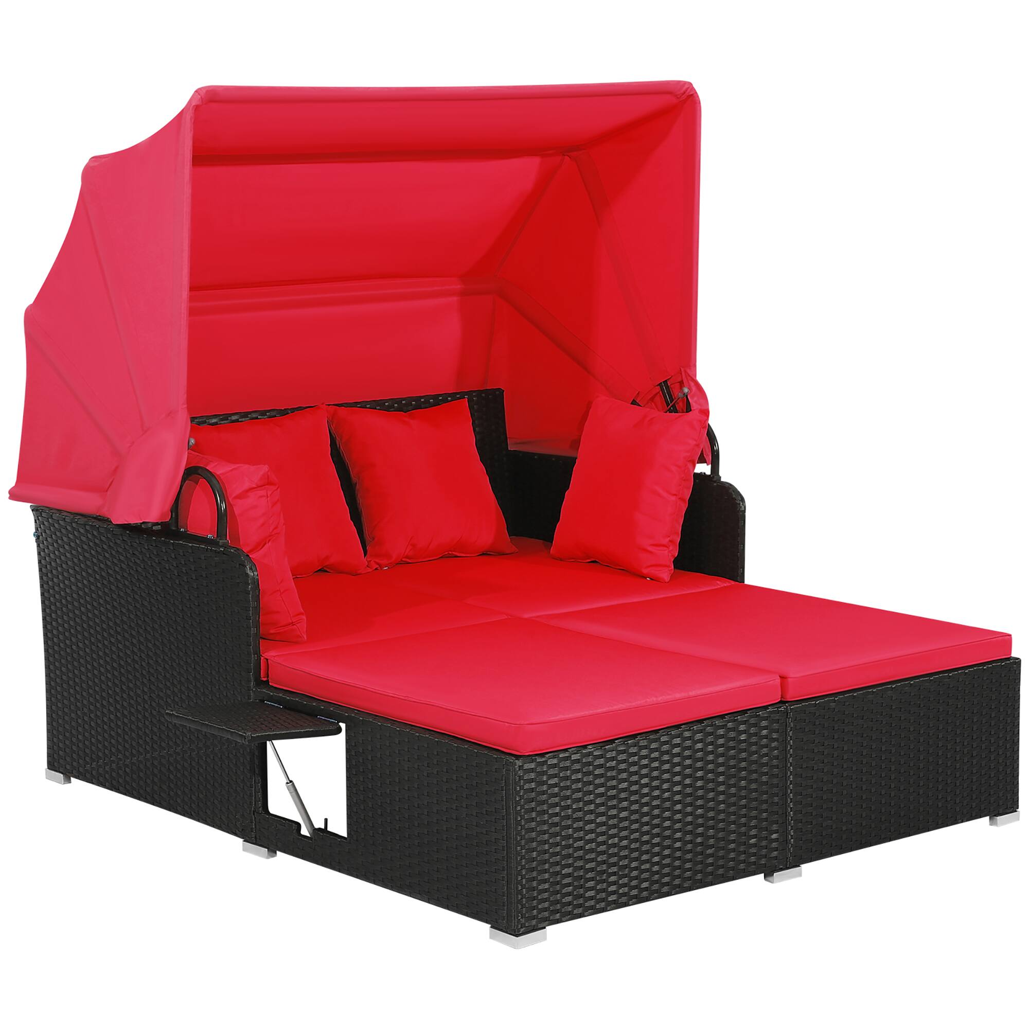 Alt View 8. Gymax - Gymax Patio Hand-Woven PE Wicker Daybed Outdoor Loveseat Sofa Set w/ Red Cushions - Red.