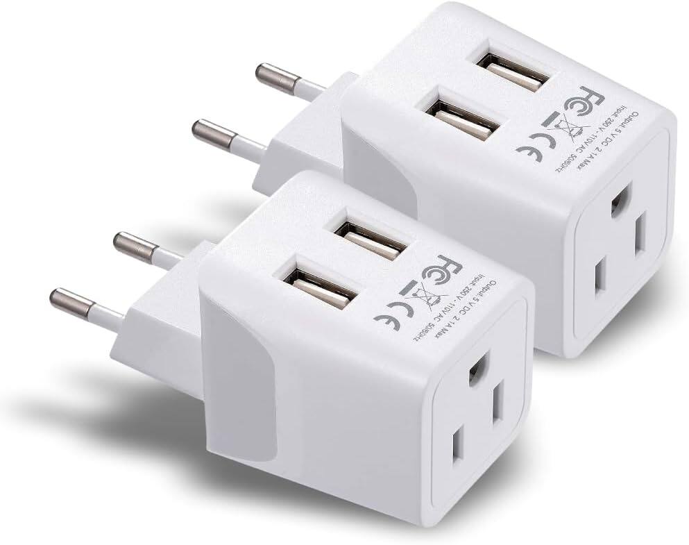 Ceptics - Europe & Egypt Travel Adapter Plug with Dual USB - White