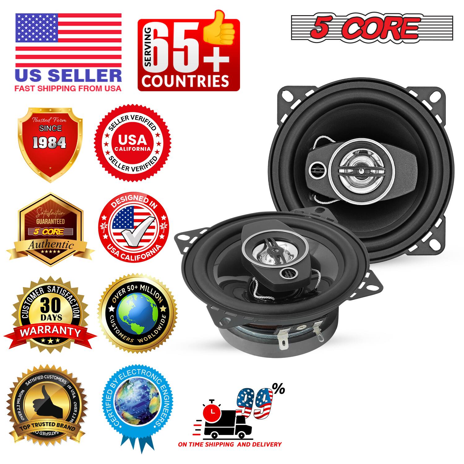 5 CORE 5Core Coaxial Door Car Speakers 4” Pair 250W 4Ohm 2 Way