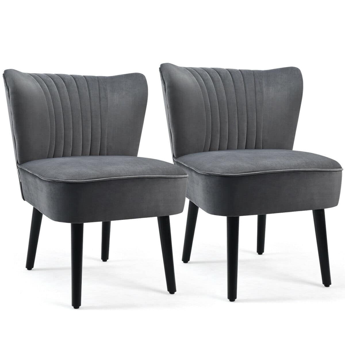 Front. Sugift - Set of 2 Upholstered Modern Leisure Club Chairs with Solid Wood Legs - Grey.
