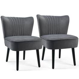 Sugift - Set of 2 Upholstered Modern Leisure Club Chairs with Solid Wood Legs - Gray