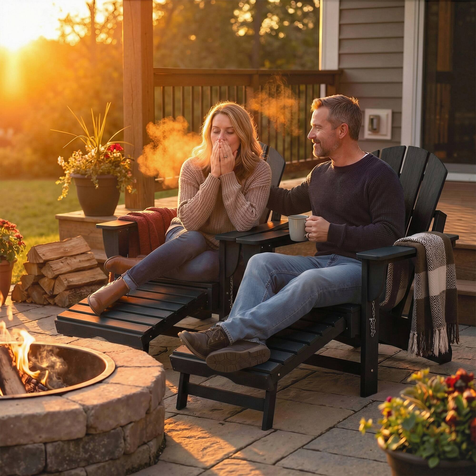 Alt View 1. Homcom - Folding Adirondack Chair Set of 2 - Black.