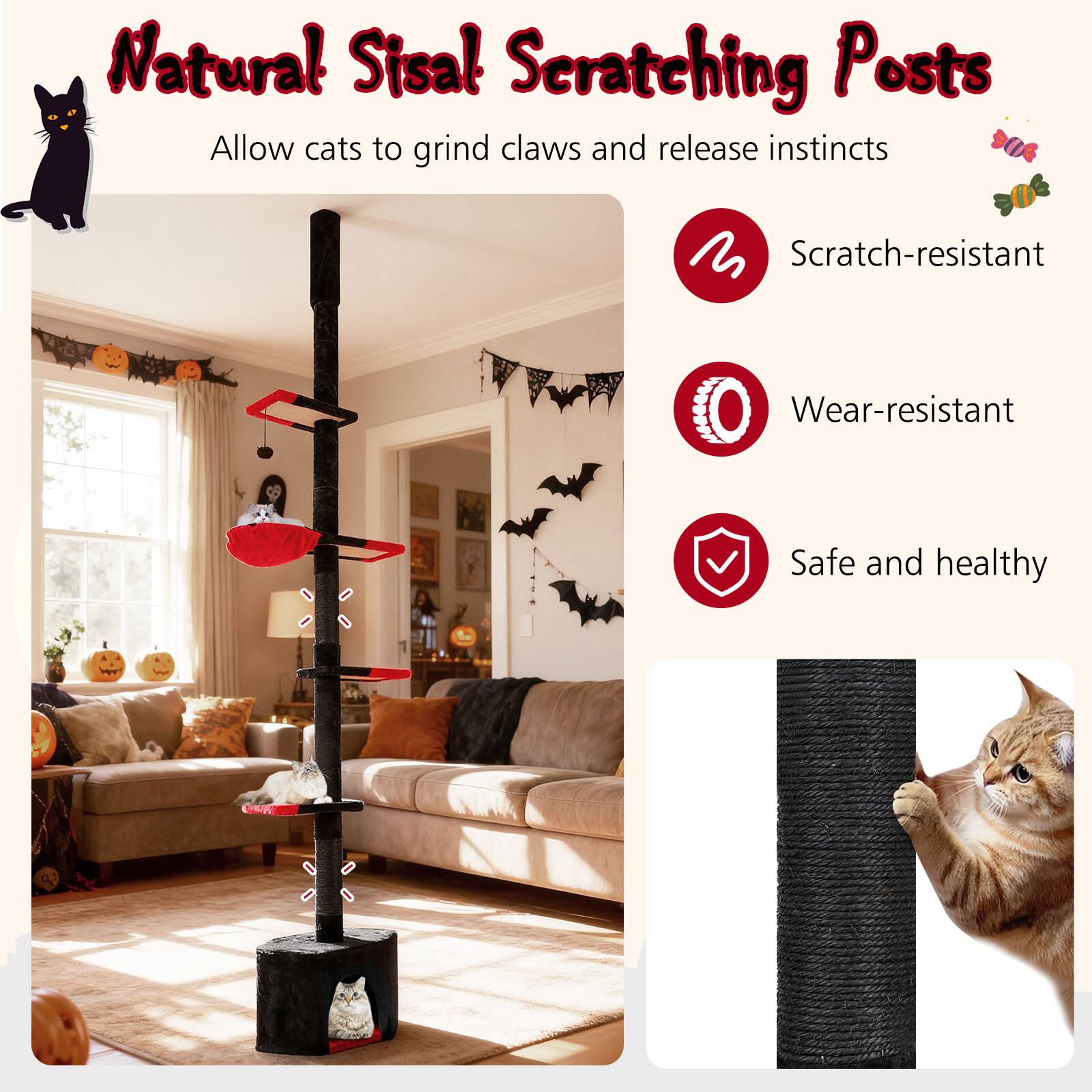 Natural Sisal Scratching Posts  
Allow cats to grind claws and release instincts  

- Scratch-resistant  
- Wear-resistant  
- Safe and healthy