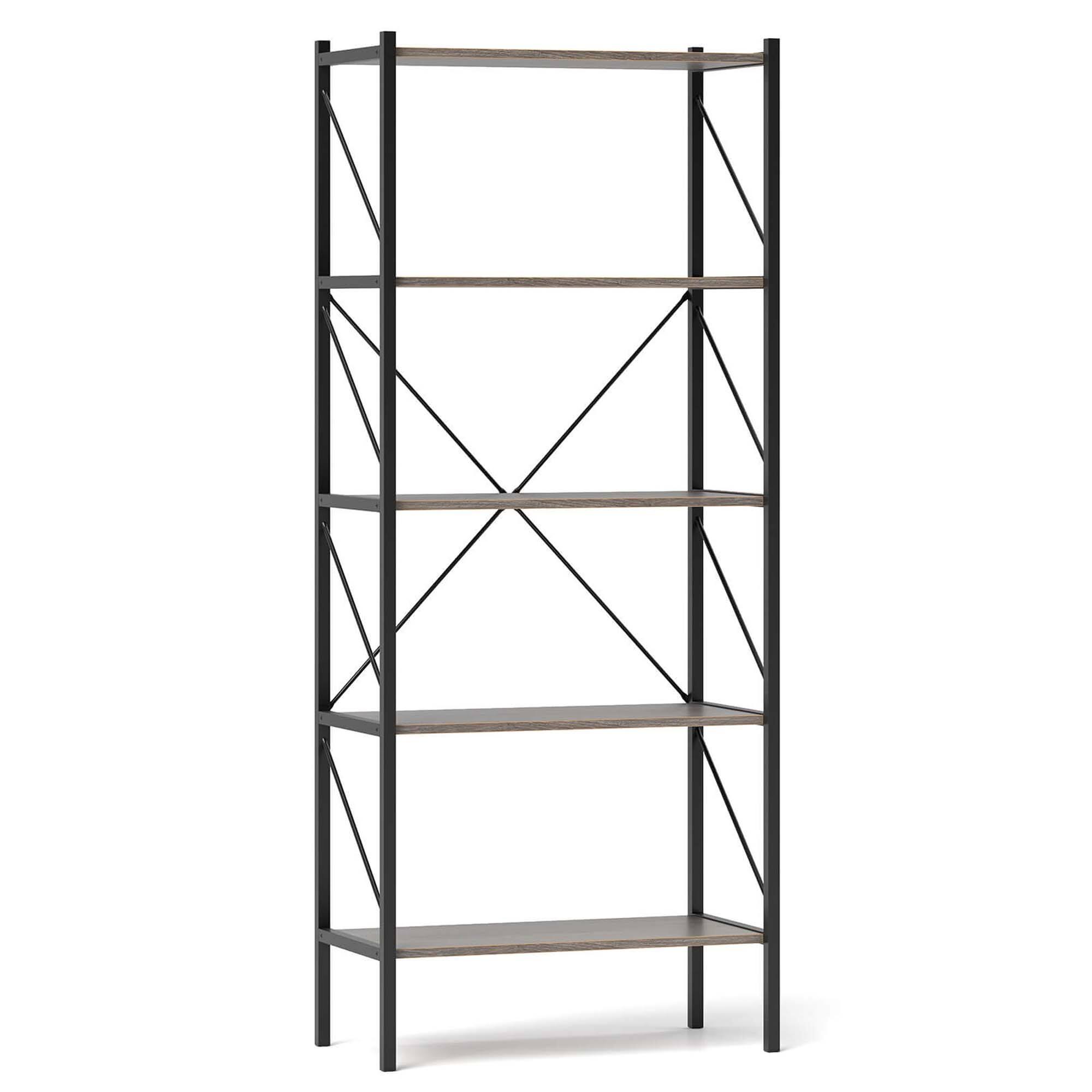 Alt View 8. Costway - Costway 1 PCS 5-Tier Bookshelf, Industrial Tall Bookcase with Open Storage Shelves & Metal Frame Oak - Oak & Black.