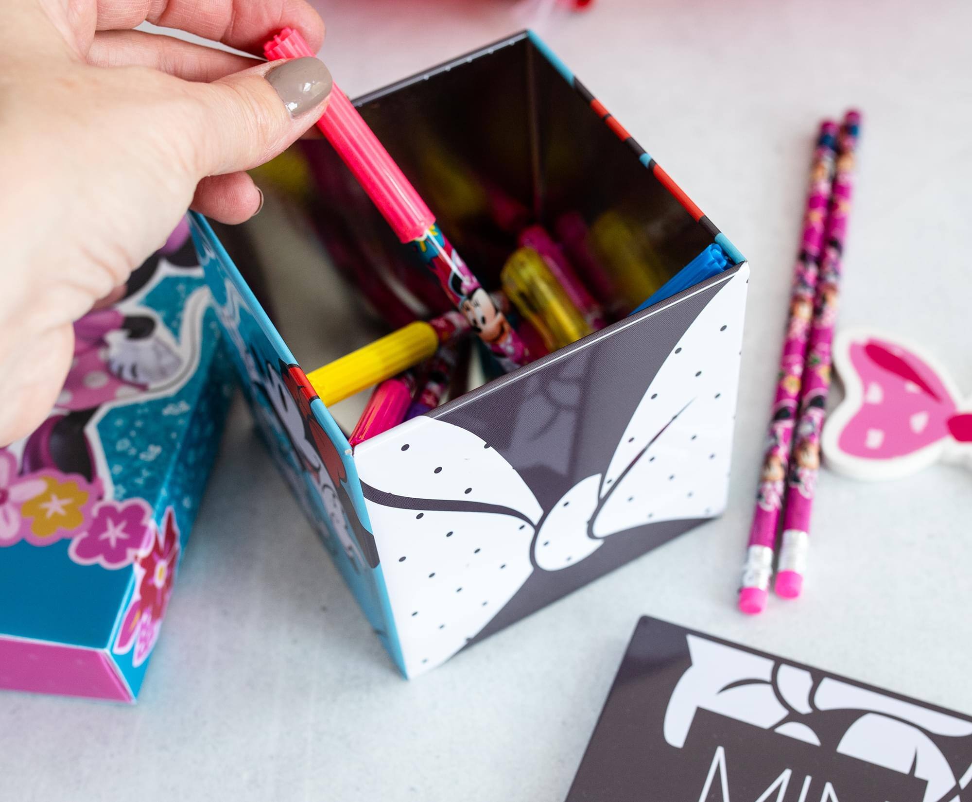 Alt View 3. Ukonic - Disney All Eyes on Minnie Mouse Tin Storage Box Cube Organizer w/ Lid | 4 Inches - Blue.