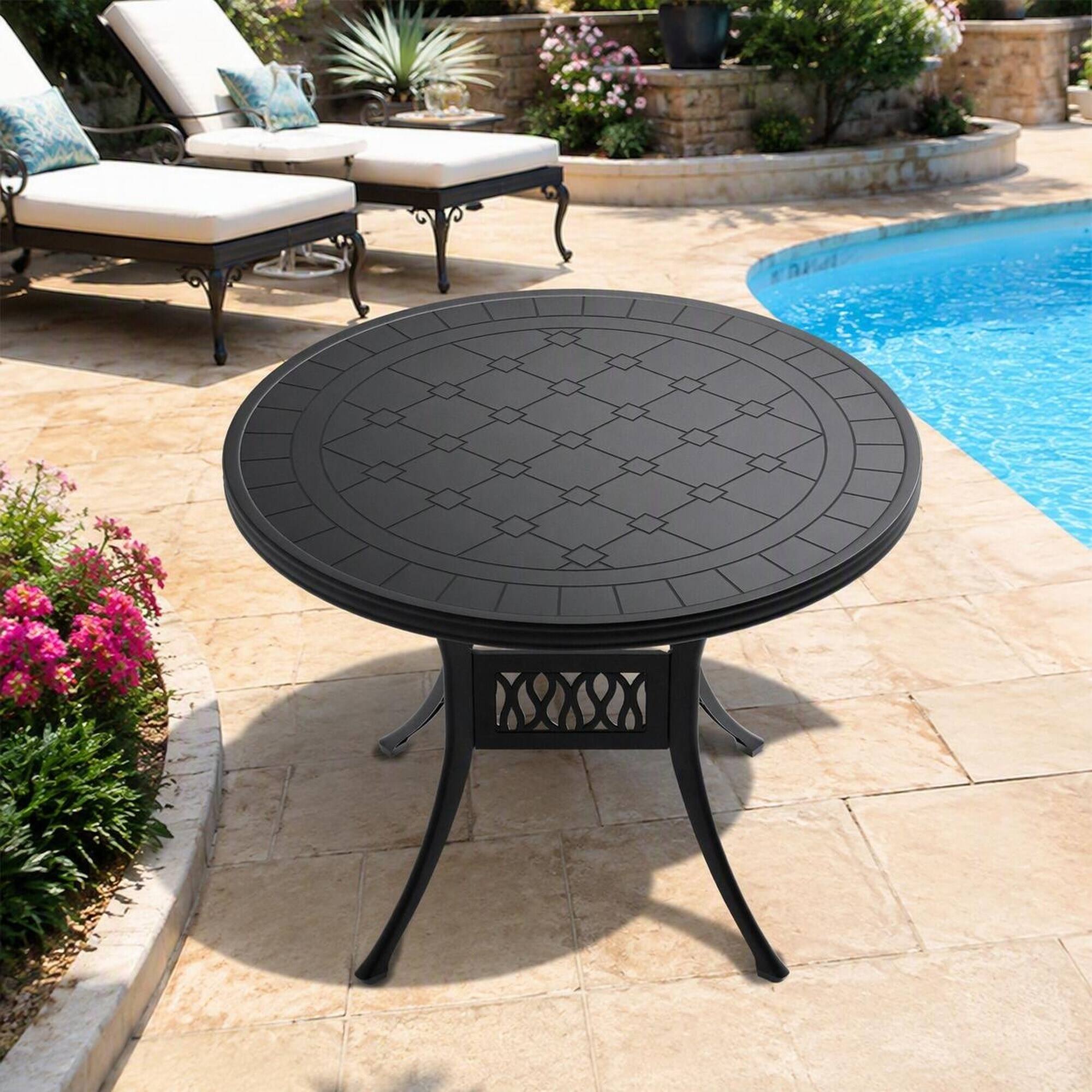 Alt View 1. RYHNUYNE - Round Cast Aluminum Patio Dining Table,39.37" Black Outdoor Bistro Table for Garden Deck Balcony - Black.