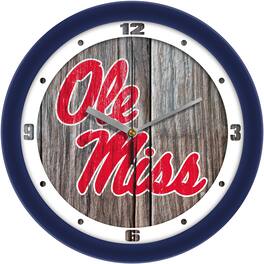 MpDirect - Ole Miss Rebels 11.5'' Suntime Premium Glass Face Weathered Wood Wall Clock - Multicolor