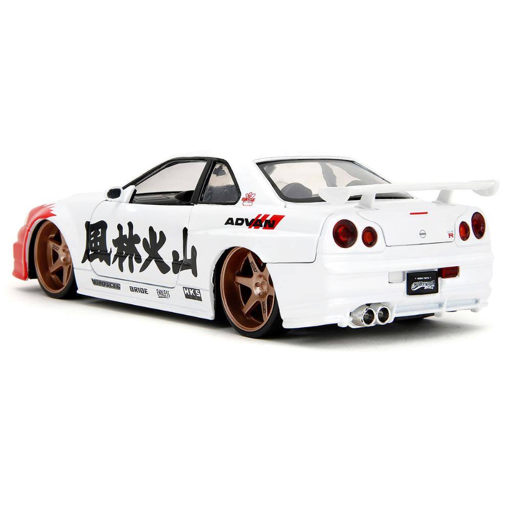 Jada 2002 Nissan Skyline GT R R34 RHD White w/ Red Graphics & Ryu
