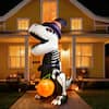 Front. Joyfy - 8FT Inflatable Skeleton Dinosaur with Pumpkin – Halloween Outdoor Decoration for Yard, Garden & Lawn Displays - White+black.