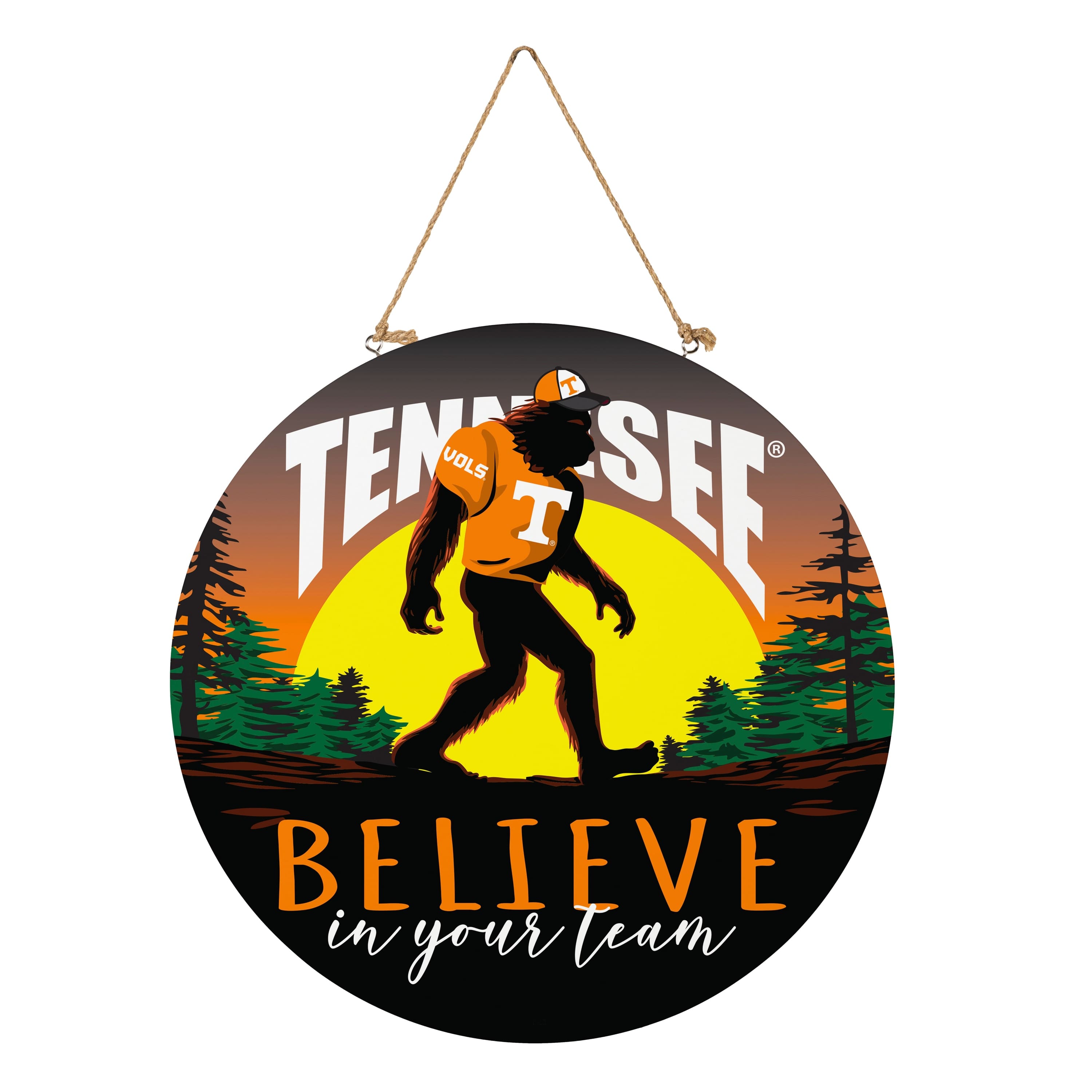 Evergreen Enterprises - Tennessee Volunteers 18" Bigfoot "Believe in Yourself" Team Logo Wood Round Door Sign - Multicolor