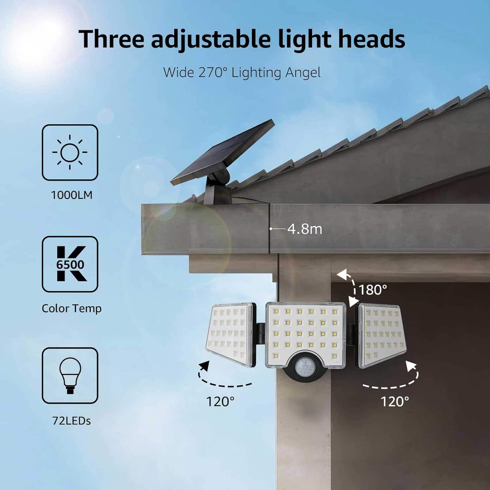 Lepro 1000LM Solar Motion Sensor Flood Light, 6500K Daylight White