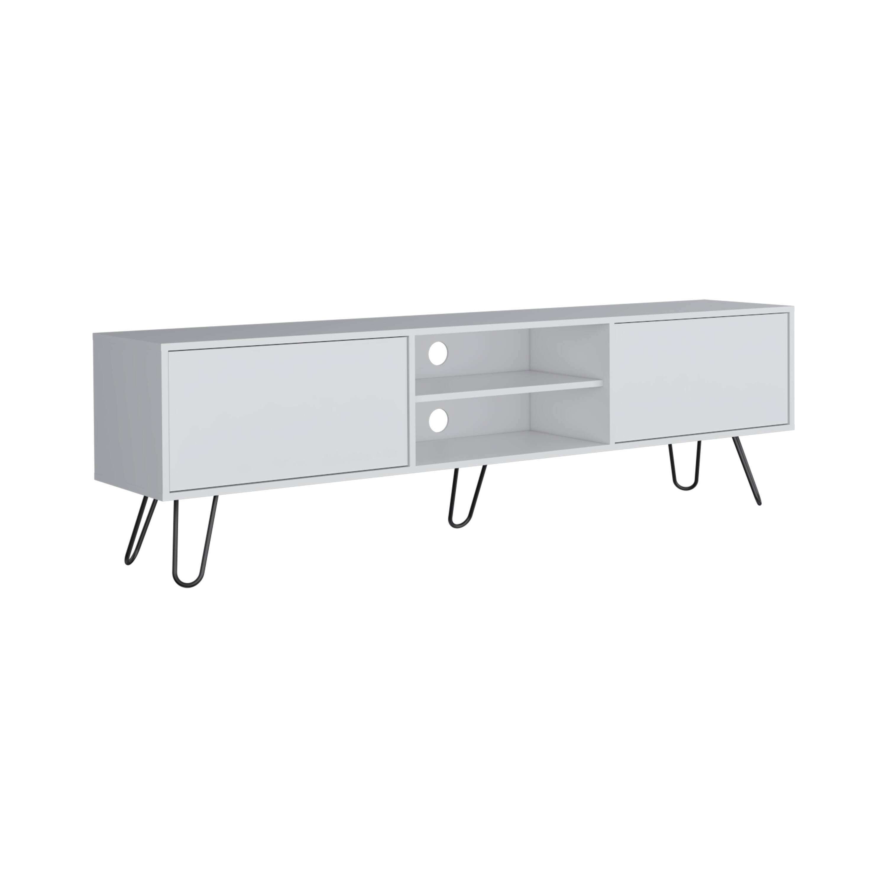 Back. Spaco - Spaco 55-Inch TV Stand with 2 Drawers, Open Shelves, Cable Management and Industrial Hairpin Legs, for Living Room - White.