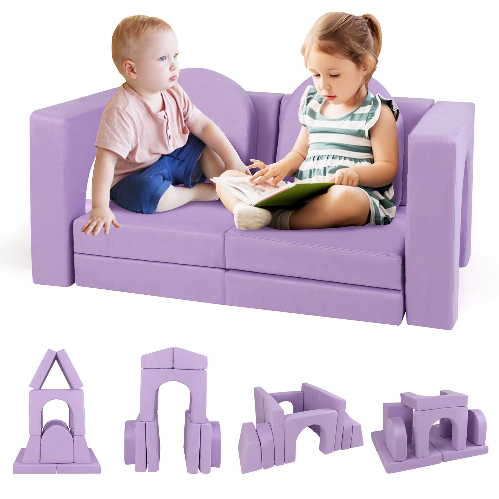 Alt View 9. Gymax - Gymax 8 PCS Modular Kids Play Couch Sofa w/ Suede Fabric Cover High-Density Foam Purple - Purple.