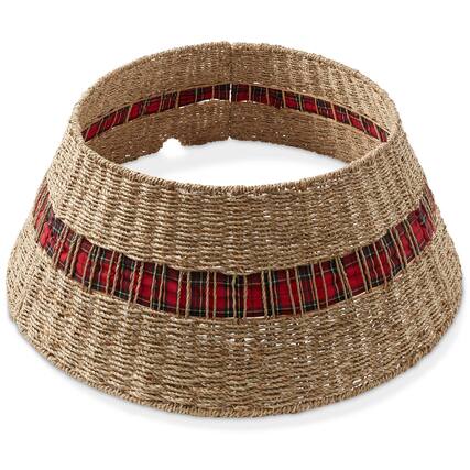 Front. Casafield - Christmas Tree Collar - Woven Farmhouse Tree Base Cover - Cord Cut Out - Natural Seagrass.