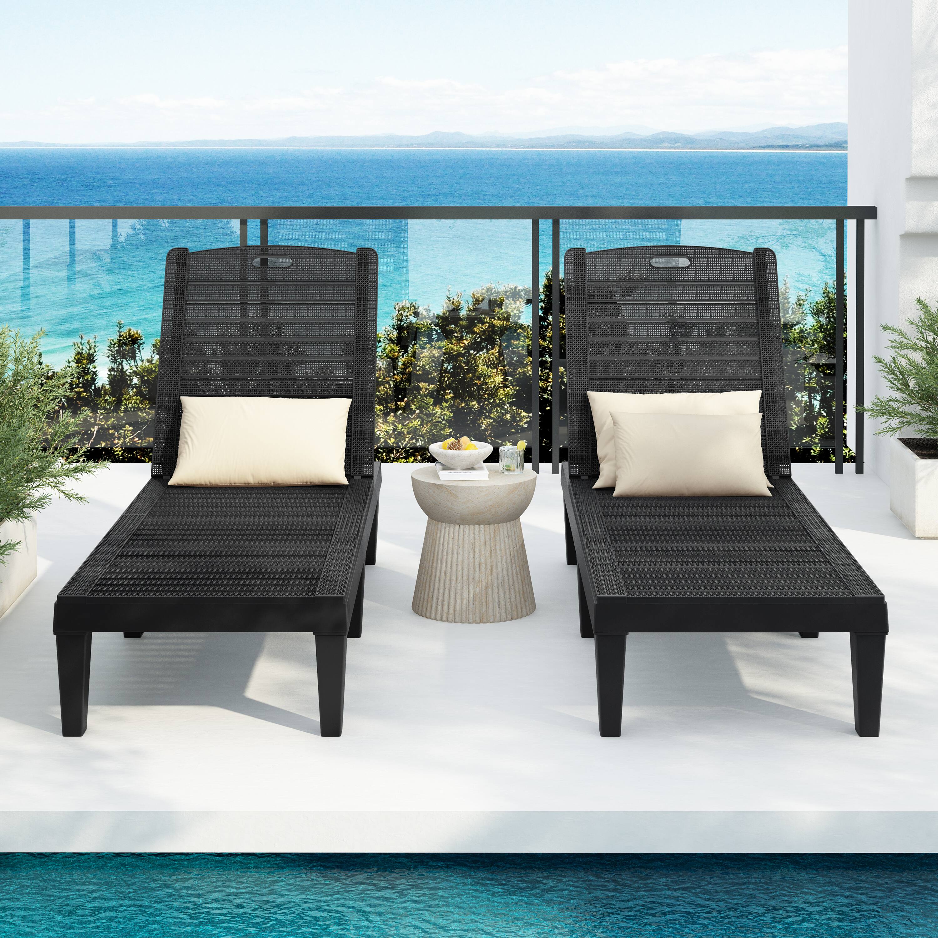 Alt View 7. Ecooso - 2-Piece Outdoor Chaise Lounge Set with Adjustable Backrest - Black.