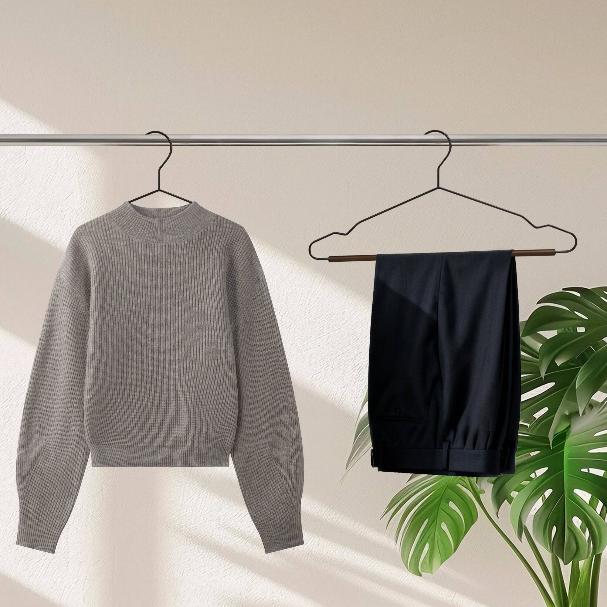 Alt View 1. BP4U - 36-Pack Metal Clothes Hangers with Wooden Pants Bar, Wire Sweaters, Jackets Hangers with Beech Wood Trouser Bar(Black) - Black/Walnut.