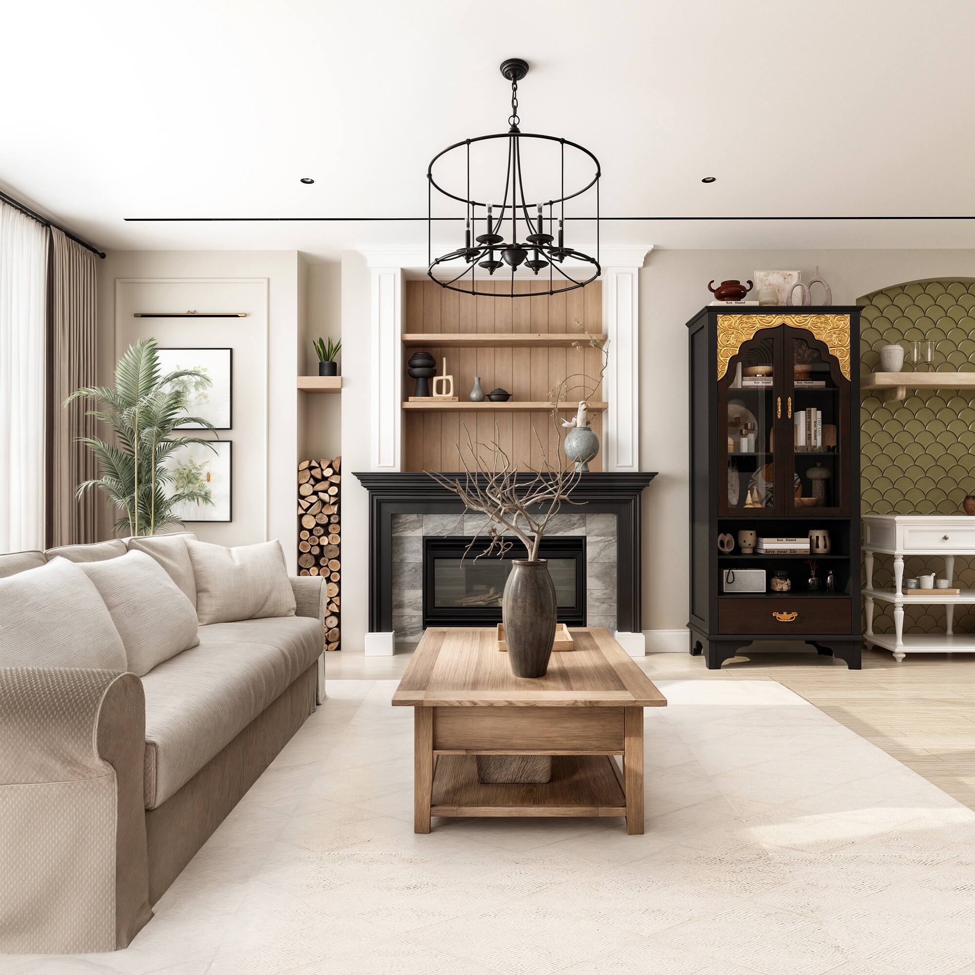 Alt View 10. Famapy - Classic Style Display Cabinet Glass Showcase for Collectibles, Books, Fixed Multi-Level Shelves, Elegant Antique Design - Black & Golden.