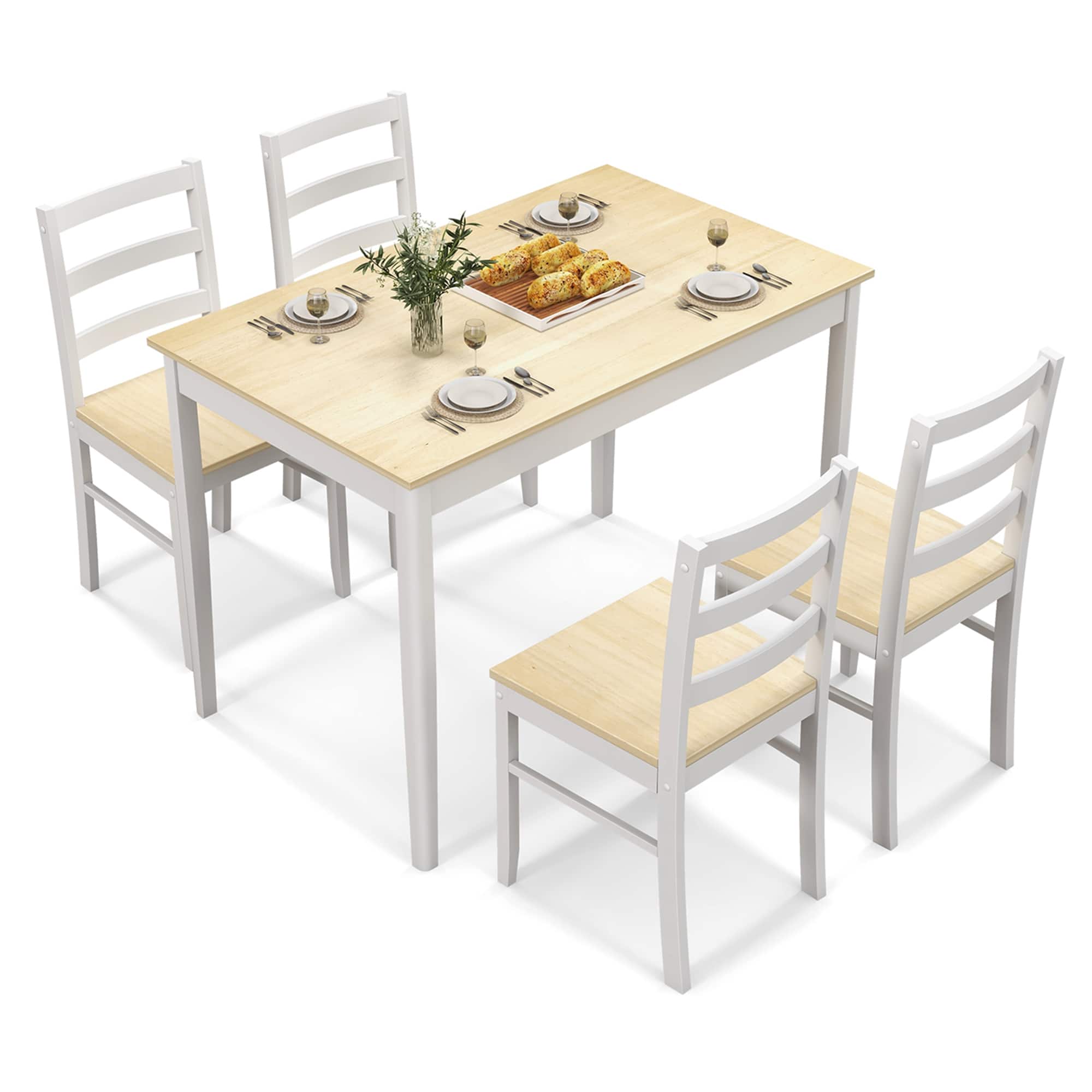 Alt View 17. Costway - 5-Piece Dining Set Solid Wood Kitchen Furniture with Rectangular Table & 4 Chairs Natural - Natural.