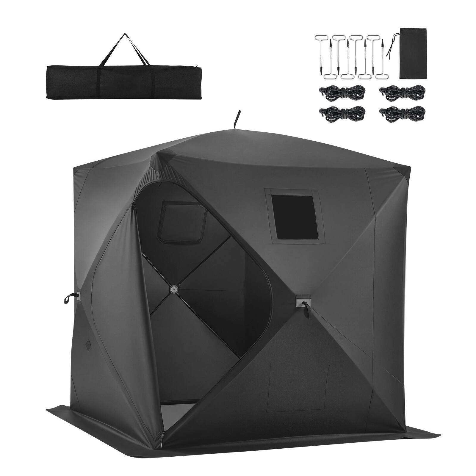Front. VEVOR - Pop Up Ice Fishing Tent 1-2 Person 59 x 59 x 65 in Portable Shelter, for Winter Fishing, 24 sq ft Area - Black.