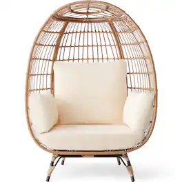 Best Choice Products - Wicker Egg Chair Oversized Indoor Outdoor Patio Lounger w/ Steel Frame - Ivory