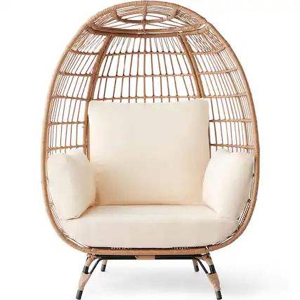 Front. Best Choice Products - Best Choice Products Wicker Egg Chair Oversized Indoor Outdoor Patio Lounger w/ Steel Frame - Ivory - Ivory.