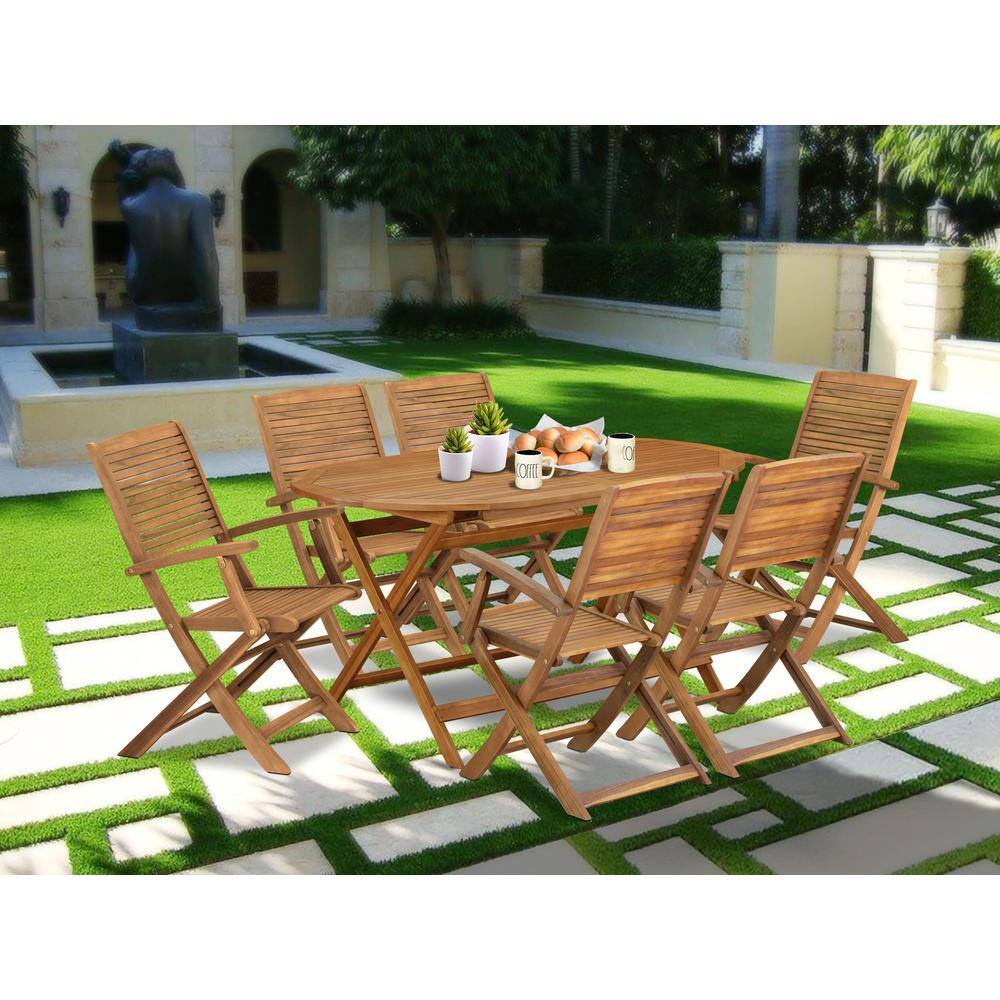 Alt View 3. East West Furniture - 7 Piece Patio Dining Set - Brown.