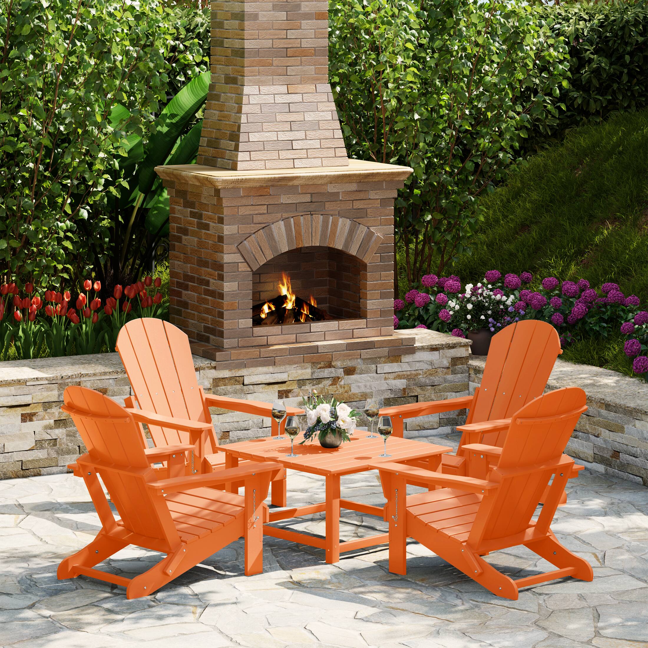 Angle. WestinTrends - WestinTrends Malibu 5-Piece HDPE Adirondack Chair Outdoor Patio Square Table Conversation Set - Orange.