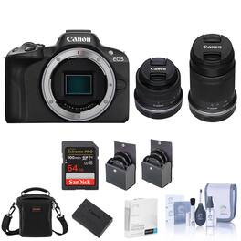 Bundle - Canon - EOS R50 Camera, Black with RF-S 18-45mm f/4.5-6.3, RF-S 55-210mm f/5-7.1 Lens, Extra Battery, 64GB SD Card,