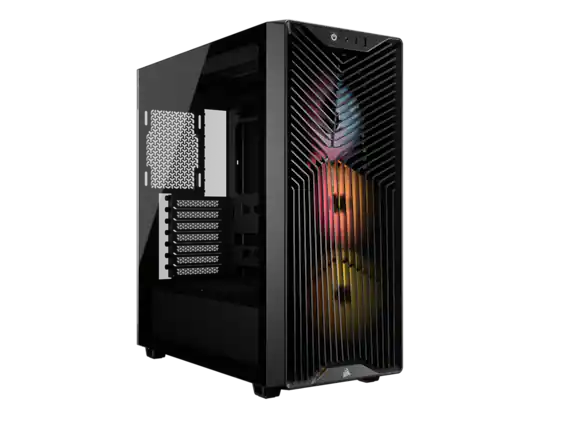 Front. CORSAIR - CORSAIR 3200D RS ARGB Mid-Tower Chassis, 3x RS120 ARGB Fans, DIY Friendly, Black - Black.