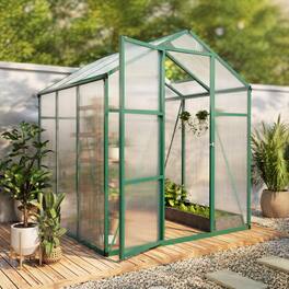 RYHNUYNE - 6x6 ft Walk-in Greenhouse, Aluminum Frame, 4mm Polycarbonate Panels, Raised Base, Outdoor Backyard