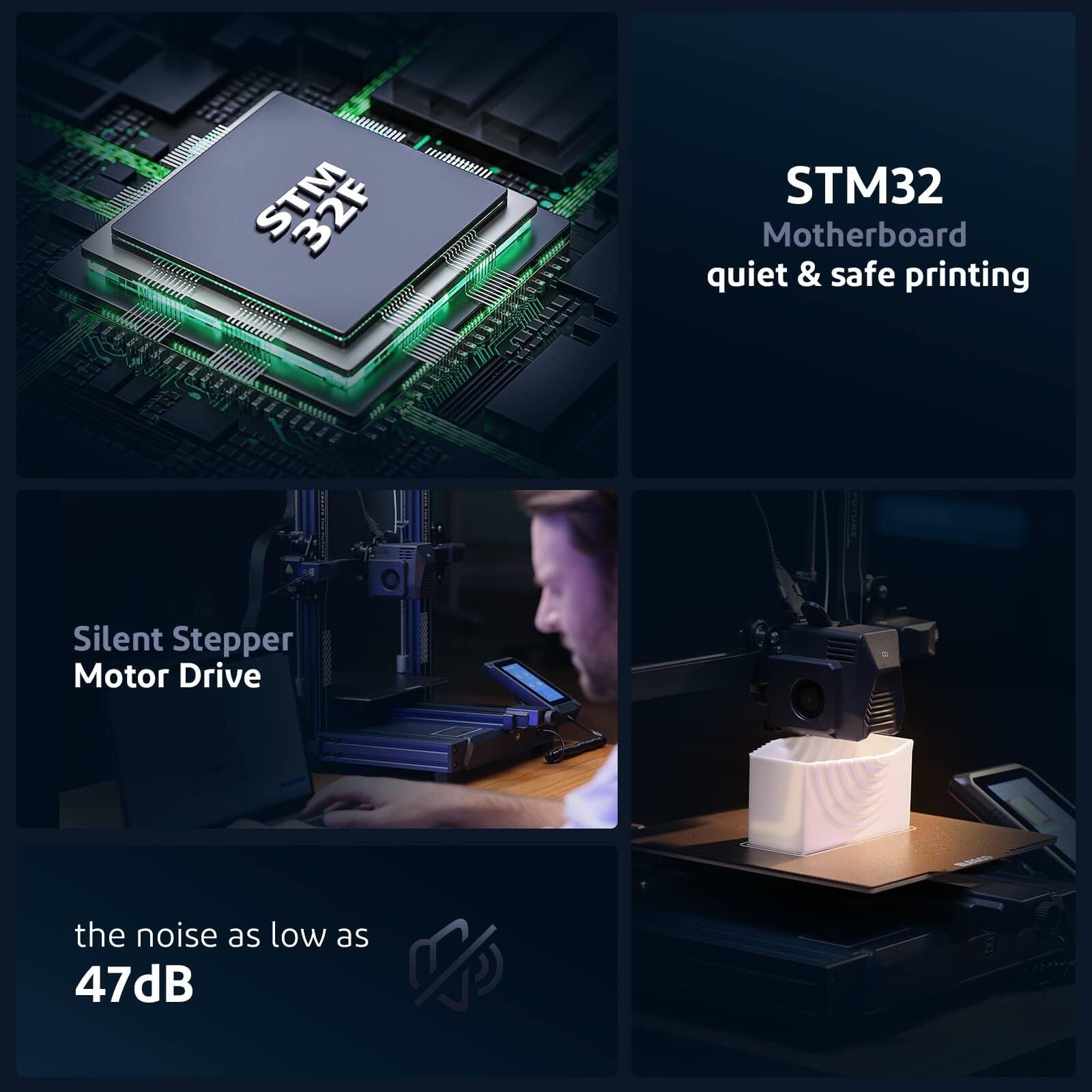 STM32 Motherboard  
quiet & safe printing  

Silent Stepper Motor Drive  

the noise as low as 47dB