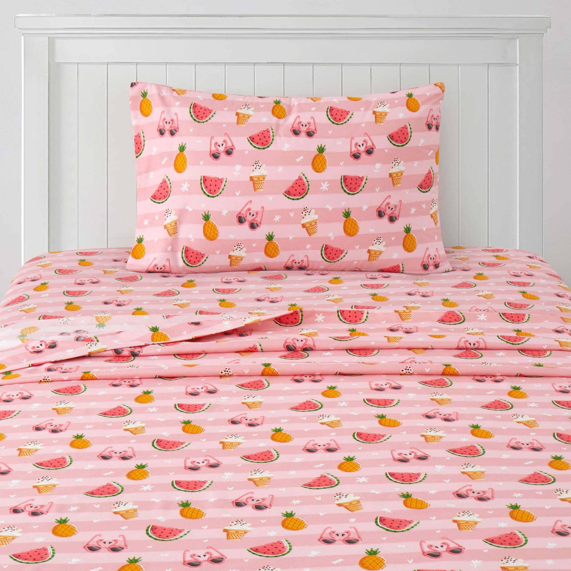 Angle. Sweet Home Collection - Kids' Printed Classic & Bright Ultra Soft Microfiber Sheet Sets - Full - Summer Fun.