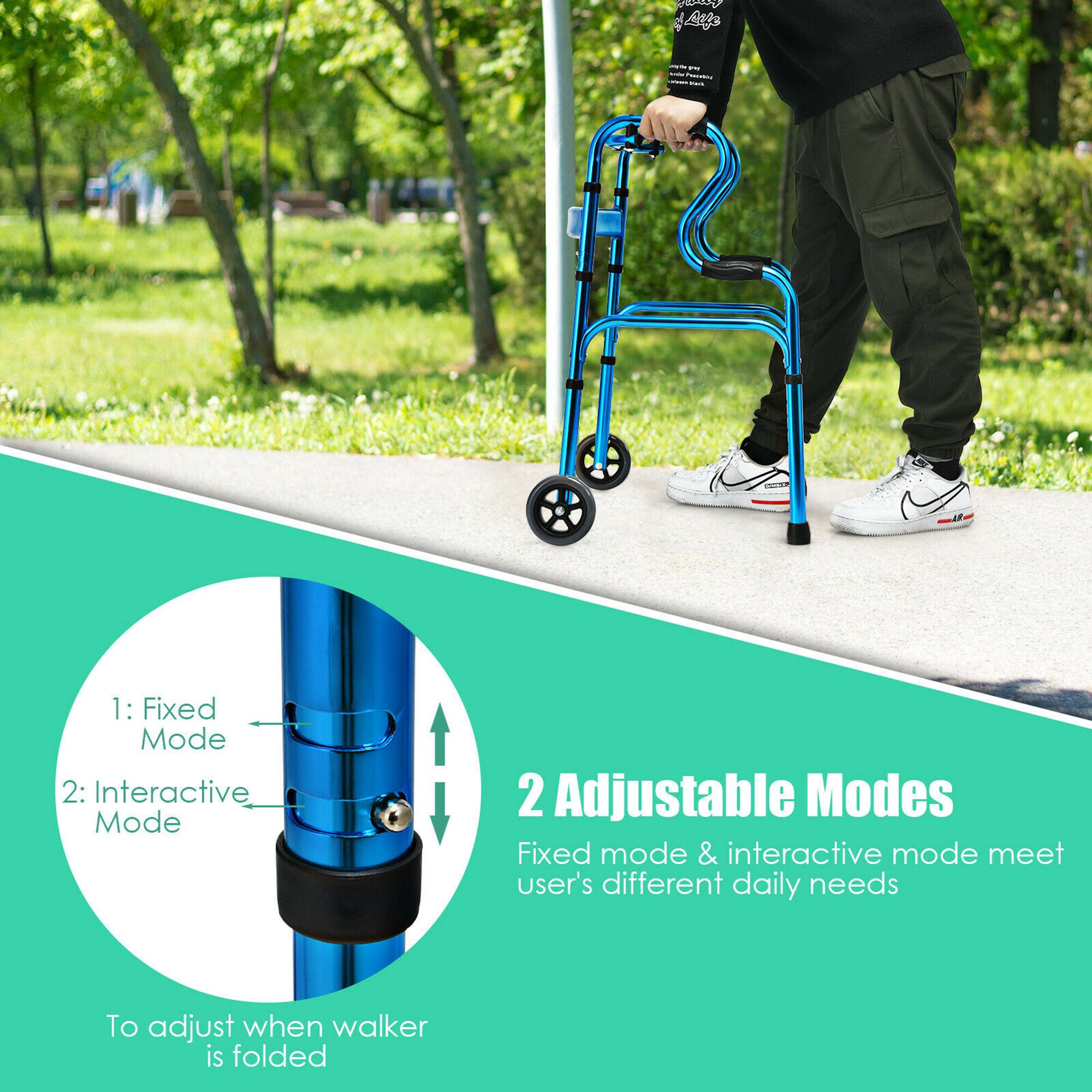 PE 83 d - !   - : I a 1: Fixed Mode 2: Interactive Mode 2 Adjustable Modes Fixed mode & interactive mode meet user's different daily needs To adjust when walker is folded

2 Adjustable Modes  
Fixed mode & interactive mode meet user's different daily needs

1: Fixed Mode  
2: Interactive Mode

To adjust when walker is folded