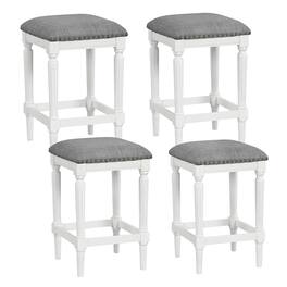 Gymax - 4PCS Upholstered 3-Height Bar Stool Versatile Kitchen Dining Stool - Gray & White