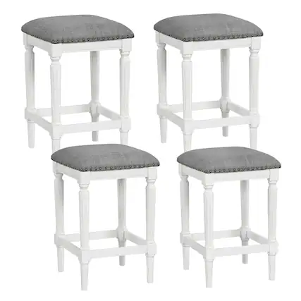 Front. Gymax - Gymax 4PCS Upholstered 3-Height Bar Stool Versatile Kitchen Dining Stool - Gray & White.