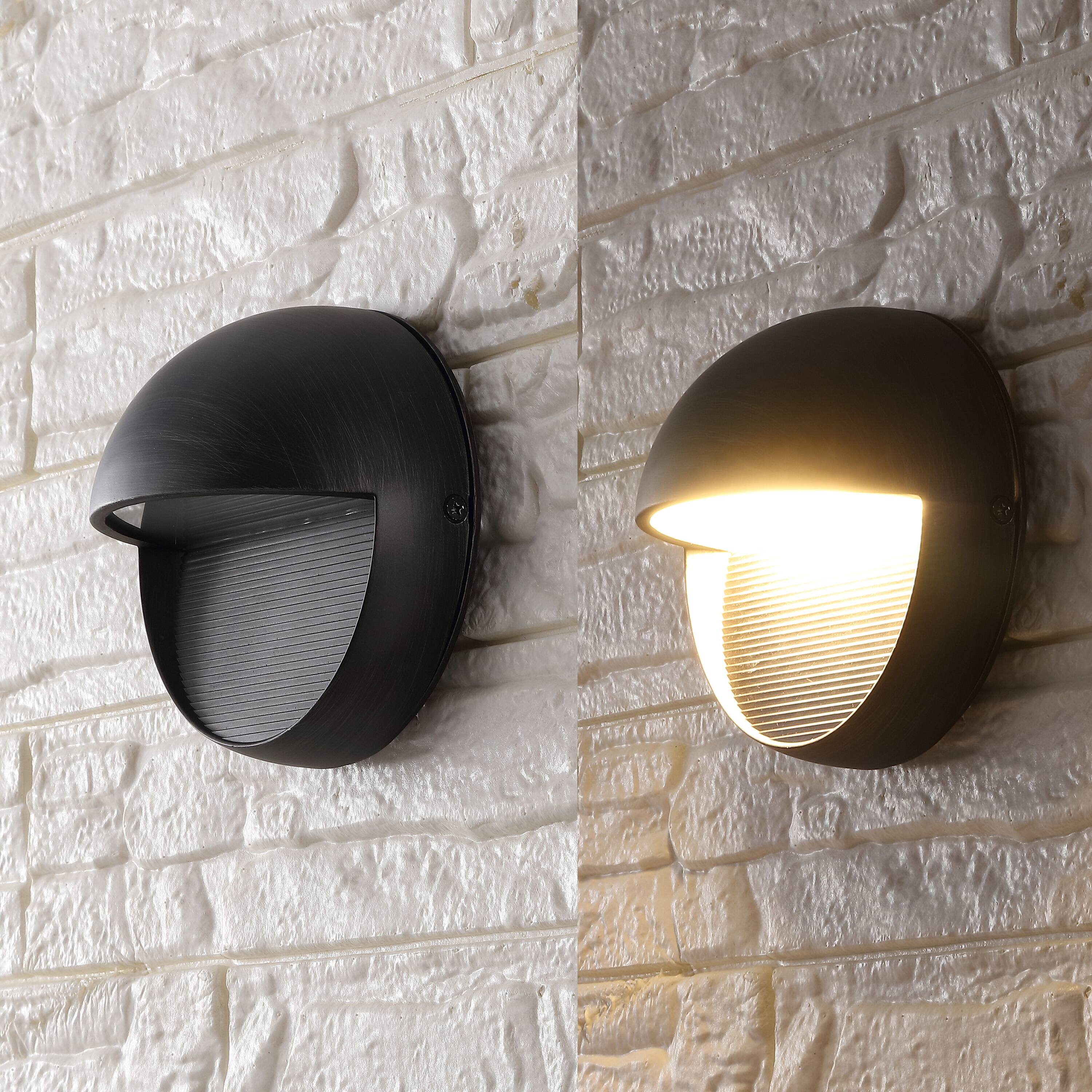 Alt View 5. Jonathan Y - Orbe 6.25" Outdoor Metal/Glass Dimmable Integrated LED Wall Sconce, Rustic Black - Rustic Black.