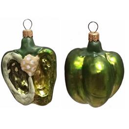 Pinnacle Peak Trading - Half of a Bell Pepper Polish Glass Christmas Ornament Set of 2 - Green