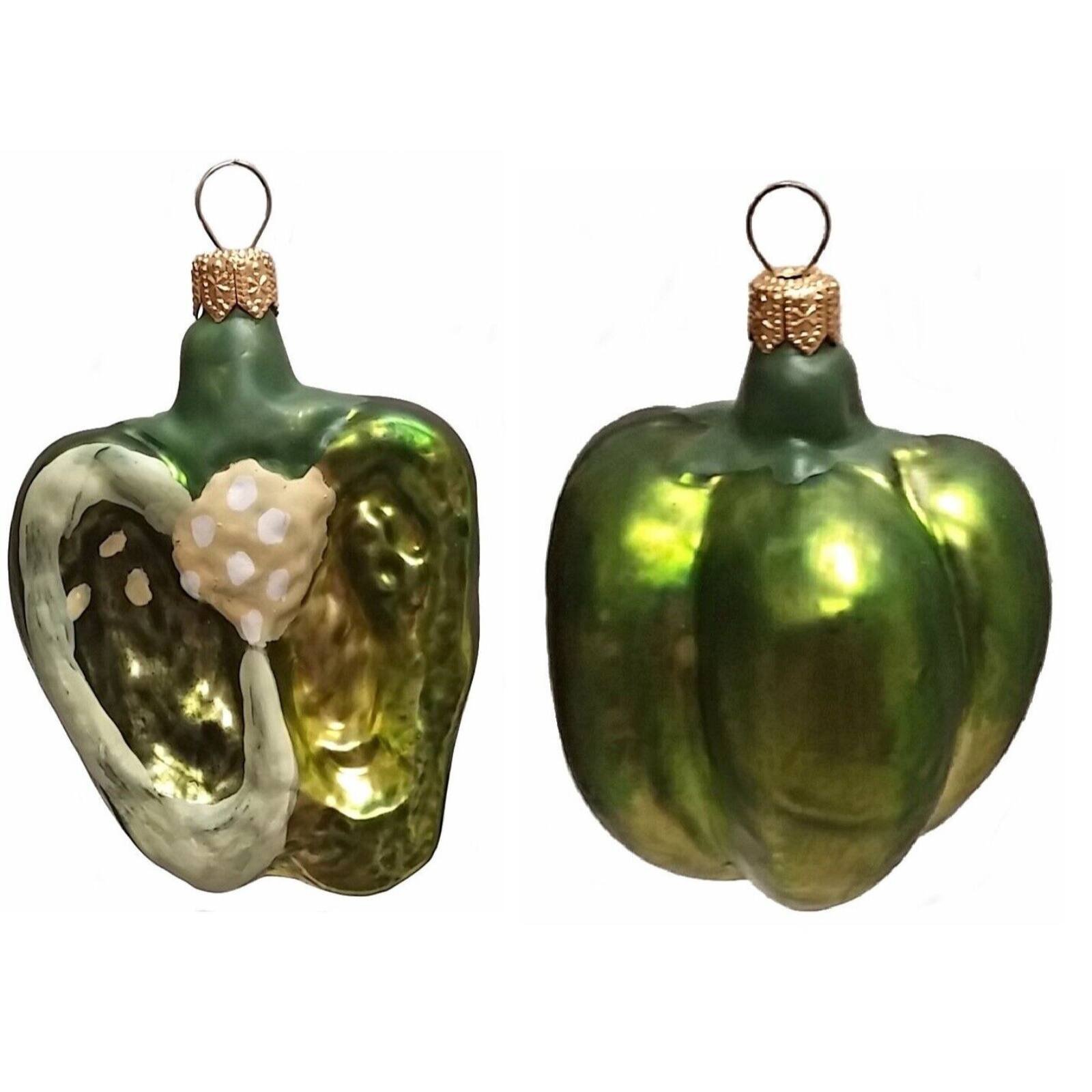 Front. Pinnacle Peak Trading - Pinnacle Peak Trading Half of a Green Bell Pepper Polish Glass Christmas Ornament Set of 2 - Green.