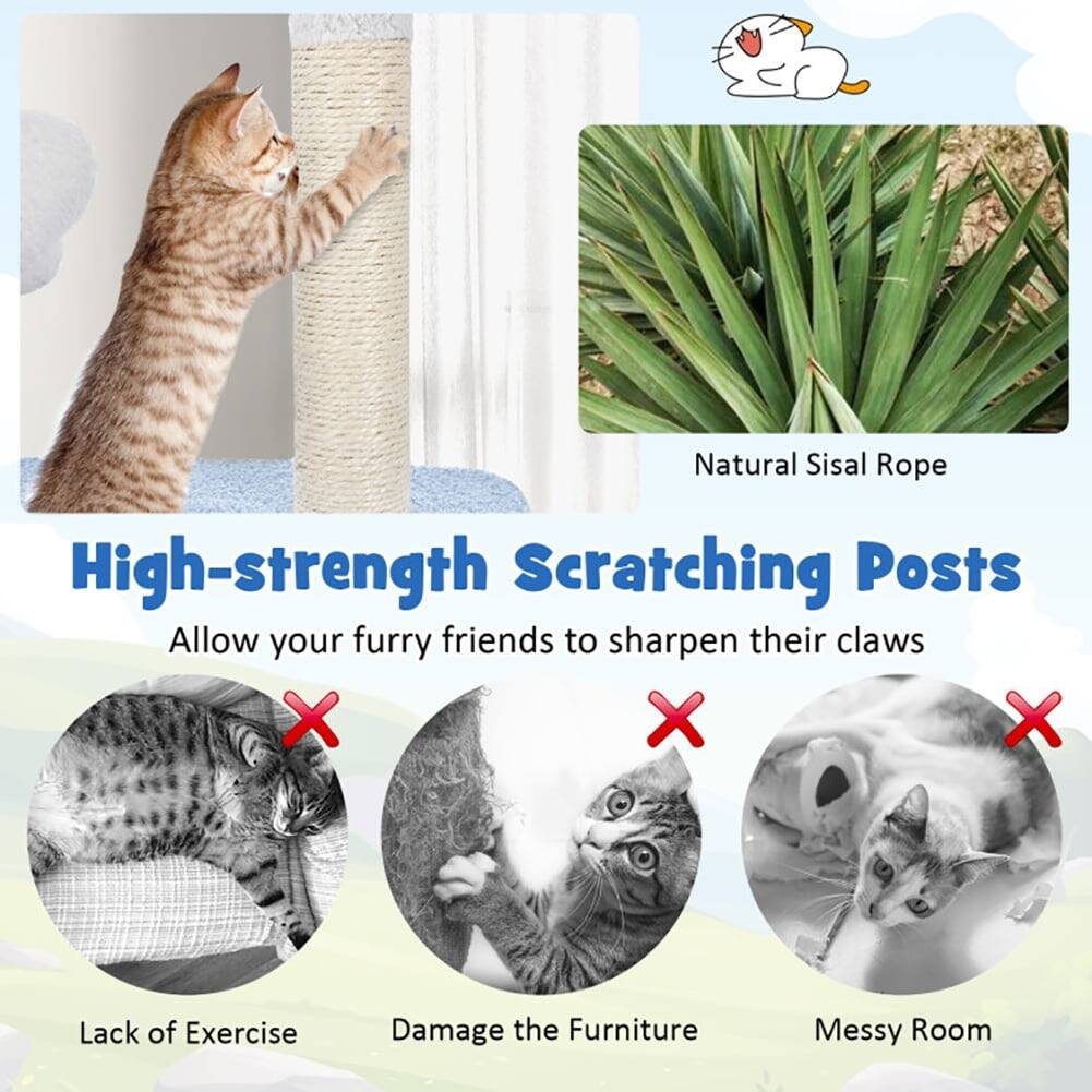 Natural Sisal Rope  
High-strength Scratching Posts  
Allow your furry friends to sharpen their claws  

Lack of Exercise  
Damage the Furniture  
Messy Room