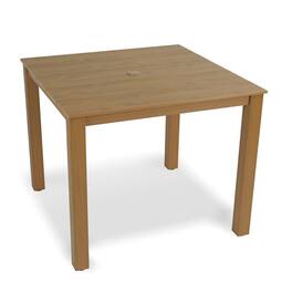 Fortune Candy - 36.2" HIPS Outdoor Dining Table, Poly Patio Dining Table with Umbrella Hole, All Weather Resistant for Garden Yard - Teak Tone