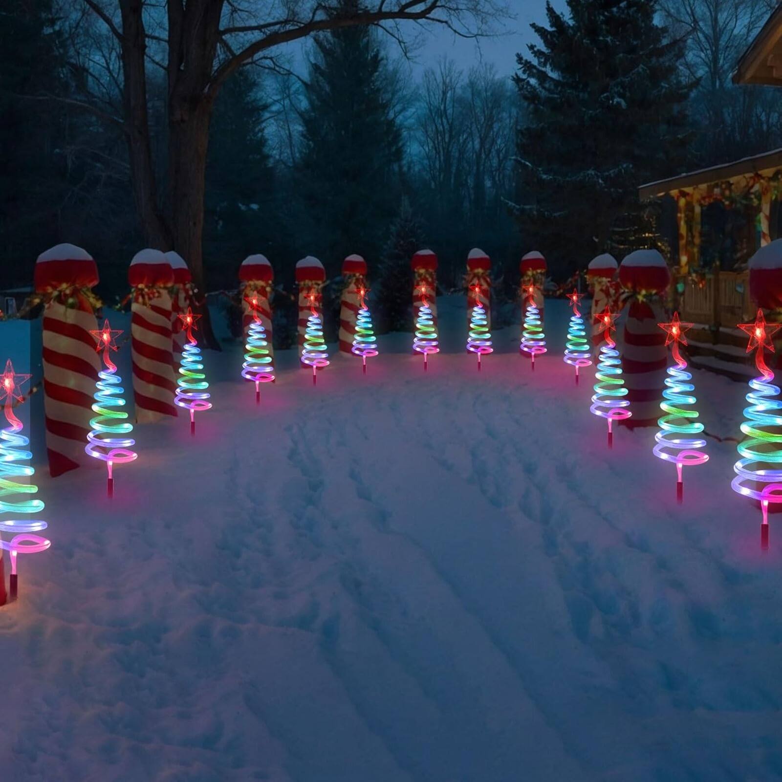 Alt View 1. Oumilen - 8‑Pack RGB Spiral Christmas Pathway Lights – Plug‑in Remote Controlled Color Changing Yard Lights, IP44 Waterproof.